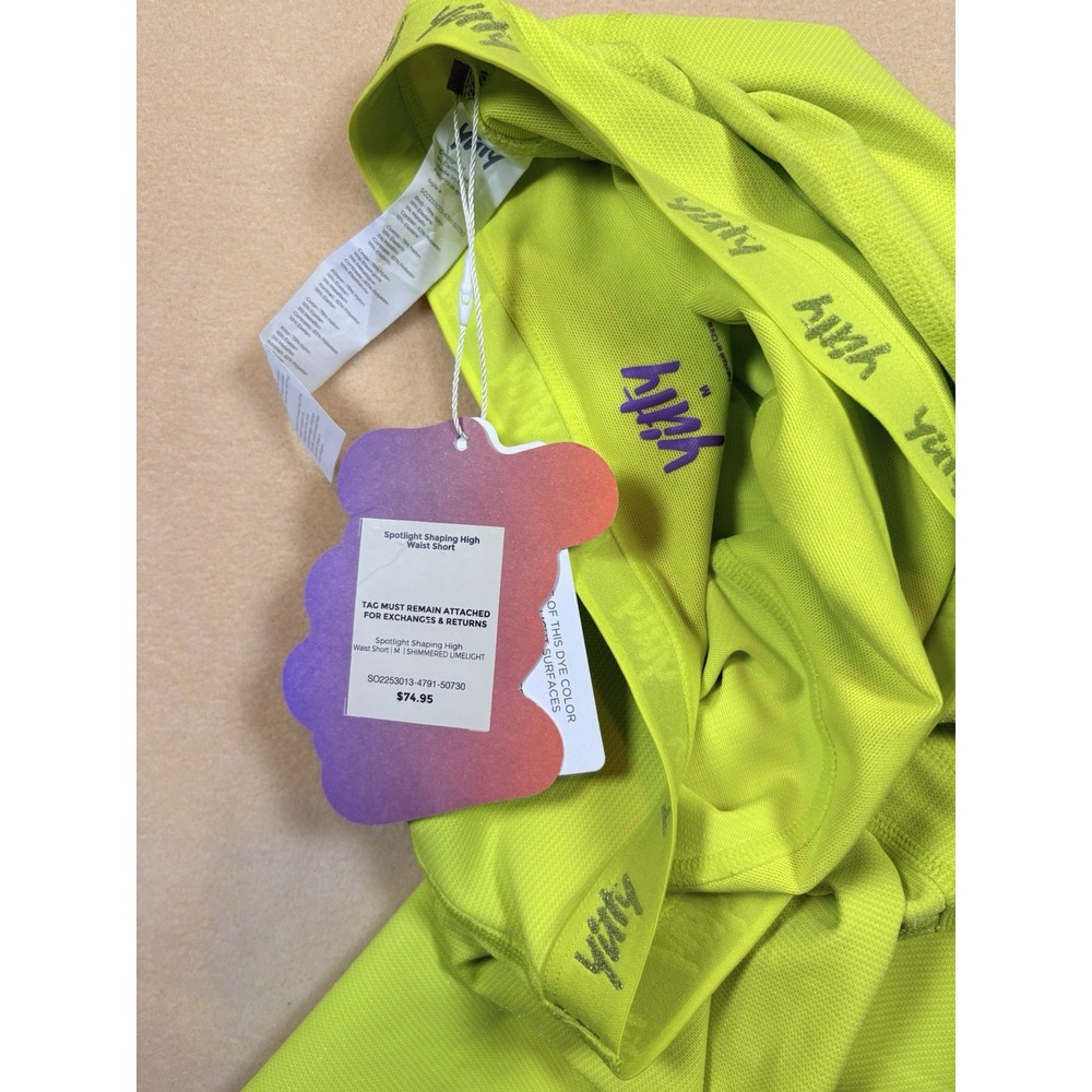 Yitty Womens Spotlight Shaping‎ High Waist Shorts Neon Yellow Shimmer Bop Star - Picture 3 of 5